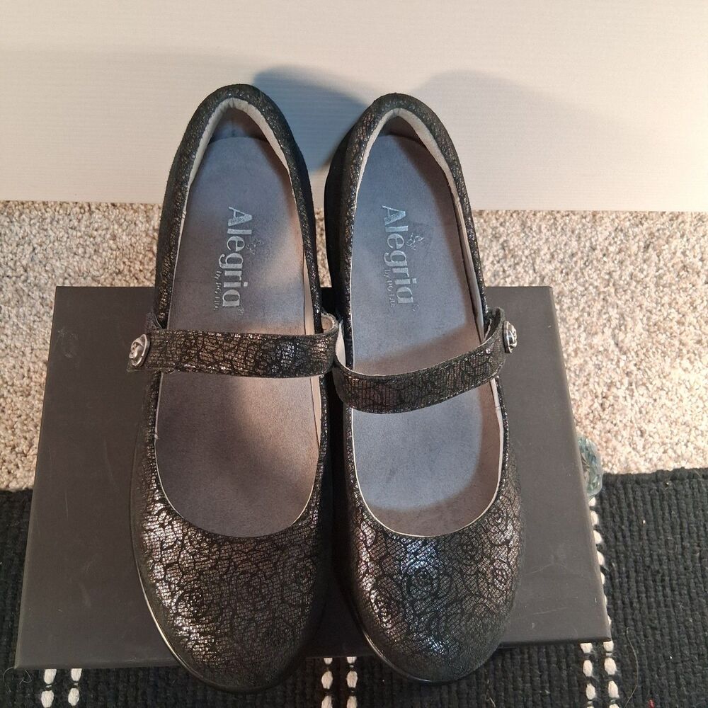 Alegria Flair Pewter Florette Mary Jane Wedge Pumps Women's Size 8.5 - Picture 3 of 13